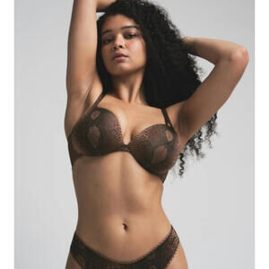 RARE Skims Ultimate Push Up Plunge Bra Color Espresso Snake Print Size 38DDD